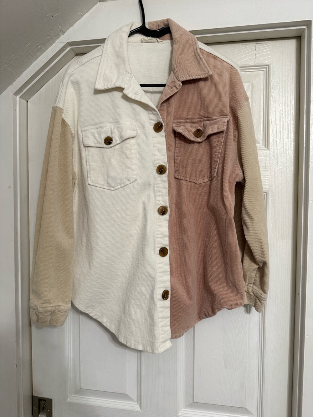 ILLA ILLA Colorblock Corduroy Button-Down Shirt - Cream, Dusty Rose & Tan
